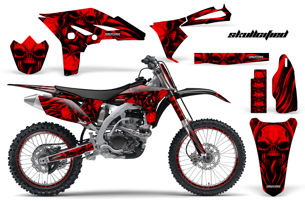 Yamaha YZ250F 2010-2012 Graphics Kit Skullcified Red Flat NP Rims